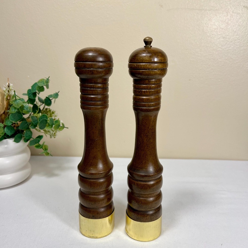 Vintage MCM Dark Brown Wood Salt and Peppers Shakers | Set of 2